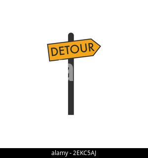 Illustration vectorielle du panneau de route jaune de la flèche droite de détour sur le montant noir. Illustration du vecteur de stock isolée Illustration de Vecteur