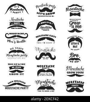 Moustache Party ou Movember homme symboles de santé vecteur. Gro Mo bro, pas de saison de rasage symboles de moustache et de ruban avec étoile pour homme solidarité sociale ev Illustration de Vecteur