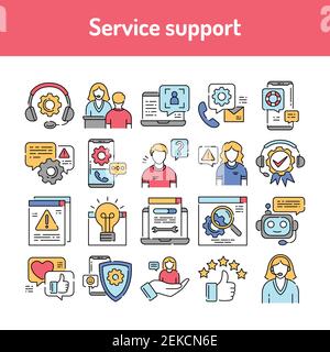 Ensemble d'icônes de ligne d'assistance technique. Elément vectoriel isolé. Pictogrammes de contour pour la page Web, l'application mobile, la promotion. Contour modifiable. Illustration de Vecteur