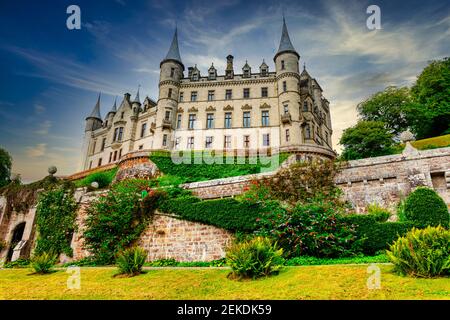 Château de Dunrobin. Siège familial du comte de Sutherland avec 189 chambres est la plus grande grande grande maison dans les Highlands du Nord, Golspie, Ecosse Banque D'Images