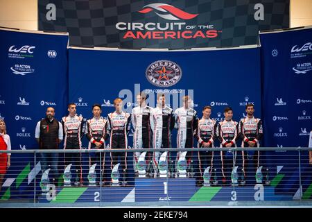 01 SENNA Bruno (BRA), MENEZES Gustavo (etats-unis), OTAN Norman (fra), Rebellion R13 Gibson team Rebellion Racing, 07 CONWAY Mike (gbr), KOBAYASHI Kamui (jpn), Jose LOPEZ Maria (arg), Toyota TS050 Hybrid team Toyota Gazlick Racing, 08 BUEMI SEBASTIE (che), JUSHI (Navima), naxley (navima), zendon, ZHAKI (navima), ZHAKI (nina) Toyota TS050 équipe hybride Toyota Gazoo course, podium pendant le Lone Star le Mans 2020, 6 heures de circuit of the Americas, cinquième tour de la saison 2020 du Championnat du monde d'endurance FIA du 21 au 23 février à Austin, USA - photo Antonin Vincent / DPPI Banque D'Images