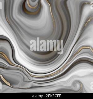 Arrière-plan en marbre liquide abstrait agate avec texture plaquée dorée. Effet de marbrures fluides avec veine d'or. Illustration Banque D'Images