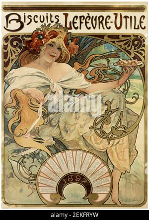 Alphonse Mucha, affiche publicitaire pour 'biscuits Lefevre-Utile', 1897. Alfons Maria Mucha (1860 -1939) est un peintre tchèque de style Art nouveau, Lefebvre et graphiste, Banque D'Images