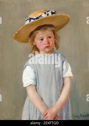 Mary Cassatt (1844-1926) 'enfant dans un chapeau de paille', huile sur toile, c.1886 Banque D'Images