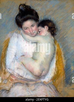 Mary Cassatt (1844-1926) 'Leepy Nicolle', pastel sur papier vélin bleu-gris (délavé à Havane), monté à bord, vers 1900 Banque D'Images