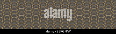 Motif traditionnel japonais sans couture avec contours sur fond gris. Bordure horizontale avec ornement oriental. Illustration vectorielle. Illustration de Vecteur