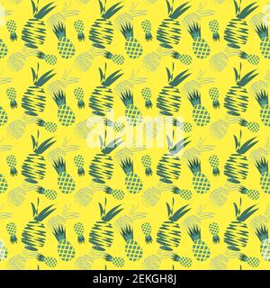 Motif sans couture avec composition abstraite d'ananas dessinant au minimum style de contour sur fond jaune Illustration de Vecteur