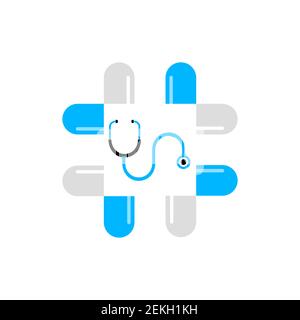 Médecin plus aide cros stéthoscope logo médical et symboles. Illustration de Vecteur