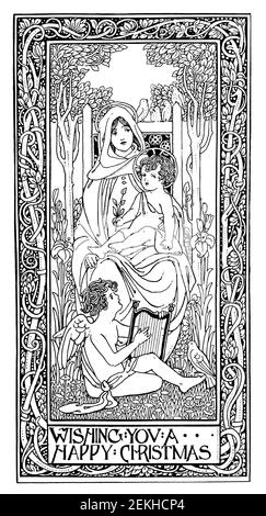 Art nouveau vous souhaitant un joyeux Noël carte de conception par Ethel Larcombe, d'Exeter, de 1900 The Studio an Illustrated Magazine of Fine and Banque D'Images