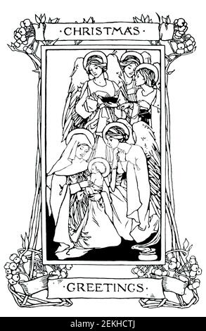 Cartes de voeux de Noël Design par l'artiste paysagiste Osmond (Osmund) Pittmann, de Worfield, Sidcup, Kent, de 1900 The Studio an Illustrated Magazine Banque D'Images