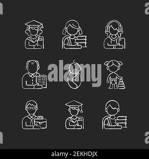Différences d'âge et de sexe craie icônes blanches sur noir arrière-plan Illustration de Vecteur