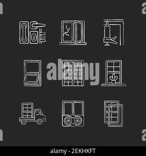 Les icônes blanches de la fenêtre et de la porte sont noires arrière-plan Illustration de Vecteur