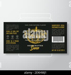 Modèle d'étiquette de sauce aux légumes et aux herbes artisanaux. Résumé Vector Packaging Design Layout. Bannière typographique moderne avec squash dessiné à la main Illustration de Vecteur