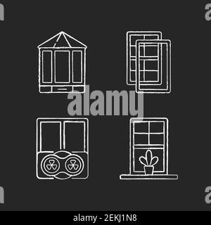 Remplacement des portes craie icônes blanches sur fond noir Illustration de Vecteur