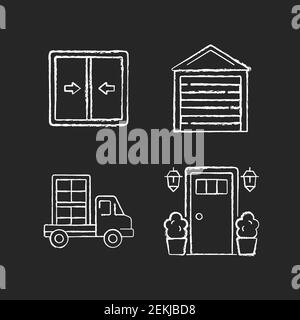 Remplacement fenêtre opportunité craie icônes blanches sur fond noir Illustration de Vecteur