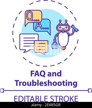 Icône de concept de FAQ et de dépannage Illustration de Vecteur