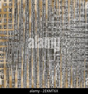 Arrière-plan abstrait d'éléments géométriques, de cubes, de boîtes de couleurs or gris noir. Mosaïque monochrome abstraite. Concept de technologie. Illustration Banque D'Images