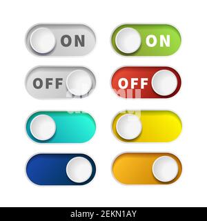 Activation et désactivation des boutons à bascule réalistes isolés en blanc Illustration de Vecteur