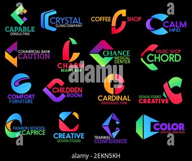 C icônes de café ou de signe de café, banque commerciale et studio de design créatif. Vecteur de la lettre d'identité d'entreprise C symboles de barre de beauté, numérique pri Illustration de Vecteur