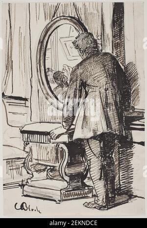 Carl Bloch (1834-1890), un jeune homme considère trois femmes dans un miroir, 1866 Banque D'Images