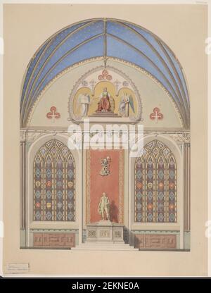 Heinrich Edelien (1802-1852), traite la décoration du blé dans la chapelle chrétienne IV de la cathédrale de Roskilde. Décoration au milieu avec statue de Christian IV, 1845 Banque D'Images