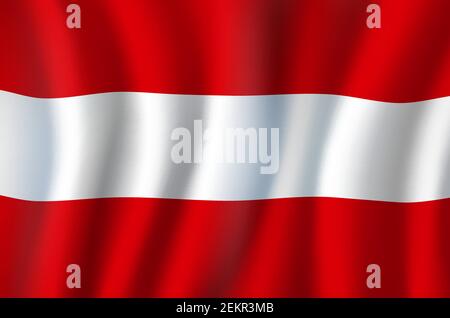 Drapeau agitant de l'Autriche avec trois bandes horizontales égales de rouge, blanc et rouge. Vector Austriband, blason, office national européen Illustration de Vecteur