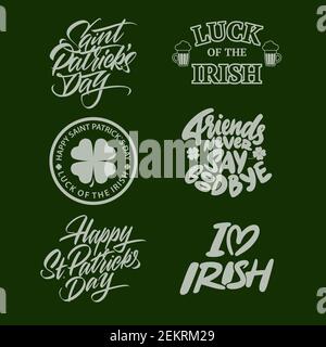 Badges et étiquettes rétro typographiques de la Saint Patrick. Éléments de design vectoriel vintage pour affiches et cartes de vœux. Illustration vectorielle Illustration de Vecteur