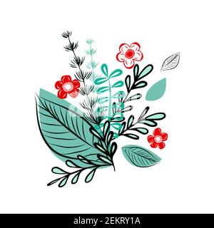 Bouquet décoratif de brindilles et de fleurs simples. Illustration vectorielle Illustration de Vecteur