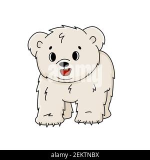Vector mignon dessin animé petit ours polaire cub se tient sur toutes les jambes et les sourires. Outline Animal est isolé sur fond blanc Illustration de Vecteur