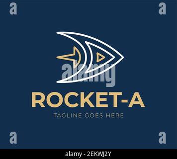 Lettre A Rocket logo Design Element. Lancement de fusée vectoriel avec logo triangulaire, lettre A avec logo de fusée modèle Illustration de Vecteur