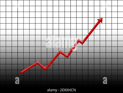 graphique montrant la croissance de la flèche. flèche montante rouge dans la grille blanche. concepts de croissance et d'amélioration de l'entreprise Banque D'Images