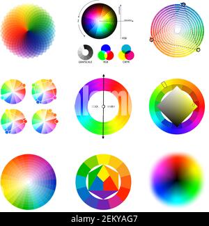 Parfaite correspondance de superbes dégradés de couleurs et de combinaisons harmonieuses principes de génération la palette schémas de cercle définit l'illustration vectorielle isolée Illustration de Vecteur