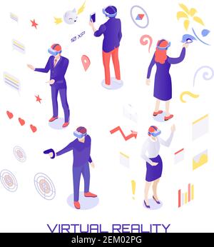 Personnages humains dans le monde virtuel pendant le chat, la peinture, le tir de canon, travail analytique avec l'information illustration vectorielle isométrique Illustration de Vecteur