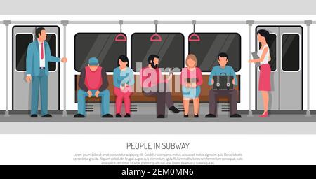 Métro métro souterrain titre de l'affiche supérieure plate avec le métro de banlieue illustration vectorielle du système ferroviaire pour les passagers d'une voiture Illustration de Vecteur