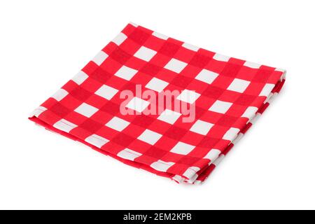 Serviette de cuisine à carreaux rouges isolée sur fond blanc Banque D'Images