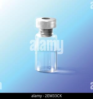 image vectorielle d'un médicament médical dans une bouteille en verre avec bouchon en caoutchouc et bouchon en métal, flacons avec solution médicinale, verrerie de laboratoire réaliste Illustration de Vecteur