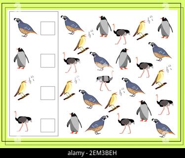 Le jeu pour les enfants compte combien d'entre eux. Jeu de mathématiques pour les enfants d'âge préscolaire et primaire. Illustration de Vecteur