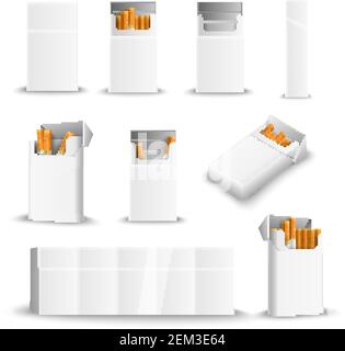 Cigarettes blanc paquets blancs doux dur avant vues latérales ouvertes fermé plein vide réaliste définir l'illustration vectorielle Illustration de Vecteur