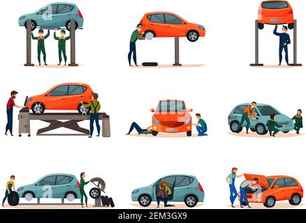 Icônes d'entretien de voiture avec symboles d'entretien vecteur isolé plat illustration Illustration de Vecteur
