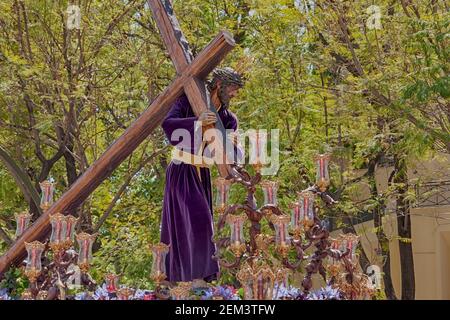 Station de pénitence de notre père Jésus de l'humilité de la fraternité de la colline de l'aigle, semaine Sainte de Séville Banque D'Images