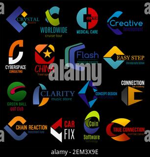 C icônes, identité de l'entreprise et lettres de l'entreprise. Les panneaux Vector C, le studio de développement de conception créative, l'agence de voyage ou de publicité et Illustration de Vecteur