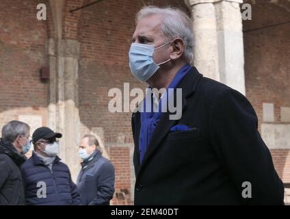 Acteur Enrico Bartolino aux funérailles de l'ancienne Italie et défenseur de l'Inter Milan Mauro Bellugi à Milan, Lombardie. Banque D'Images