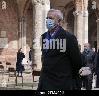 Acteur Enrico Bartolino aux funérailles de l'ancienne Italie et défenseur de l'Inter Milan Mauro Bellugi à Milan, Lombardie. Banque D'Images