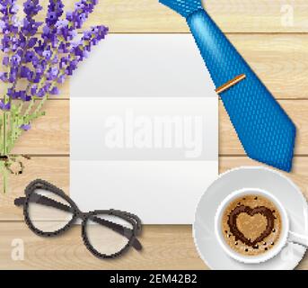Composition pour papa avec vue de dessus d'un morceau de vierge papier pour lettre de félicitations sur l'illustration vectorielle de tableau Illustration de Vecteur