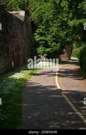 Mur romain, Lower Southernhay Lane, Exeter, Devon, Royaume-Uni. Banque D'Images