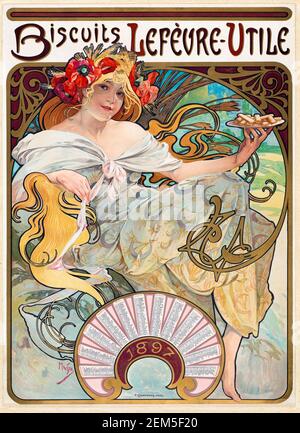 Alphonse Mucha, affiche publicitaire pour 'biscuits Lefèvre-Utile', 1896. Alfons Maria Mucha (1860 -1939) est un peintre, illustrateur et graphiste tchèque de style Art nouveau, Banque D'Images