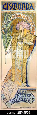 Alphonse Mucha, affiche publicitaire pour Gismonda avec Sarah Bernhardt, lithographie couleur, 1894. Alfons Maria Mucha (1860 -1939) est un peintre, illustrateur et graphiste tchèque de style Art nouveau, Banque D'Images