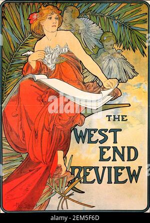 Alphonse Mucha, couverture de magazine pour « West End Review », 1898. Alfons Maria Mucha (1860 -1939) est un peintre, illustrateur et graphiste tchèque de style Art nouveau, Banque D'Images