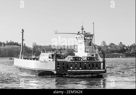 Image en noir et blanc du ferry de Shelter Island Banque D'Images