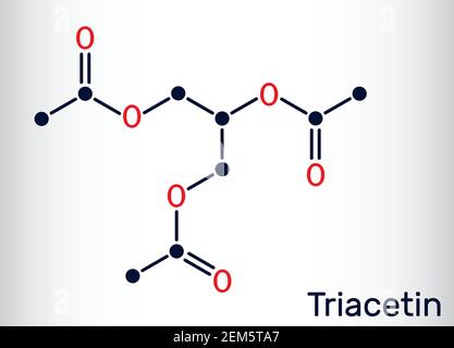 Triacétine, molécule de triacétate de glycérine. Il s'agit de triglycéride, triester de glycérol, additif alimentaire avec E numéro E1518. Formule chimique du squelette. VVecto Illustration de Vecteur